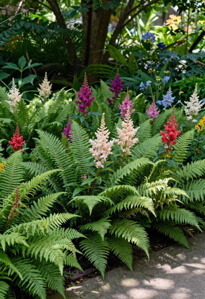 14 Border Flower Bed Ideas for Defined and Colorful Edging - 7. Lush Fern and Flower Combo