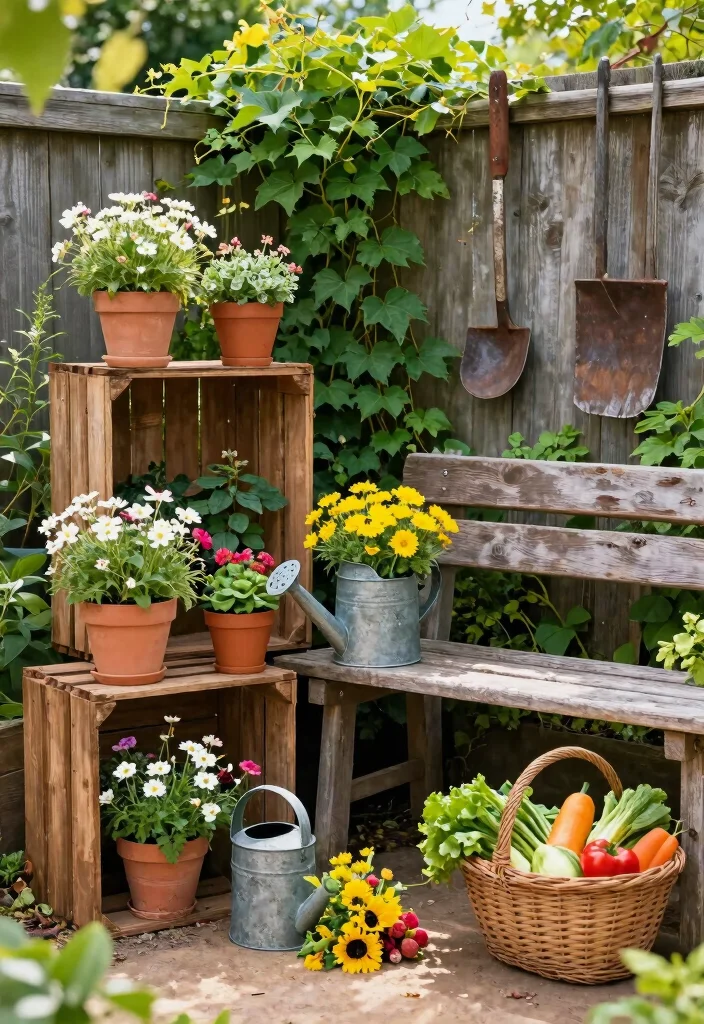 14 Country Farmhouse Landscaping Ideas with Rustic Garden Charm - 2. Embrace Rustic Garden Decor
