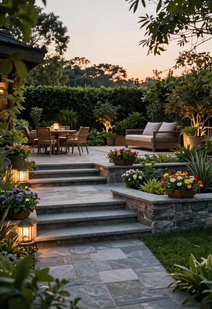 14 Flagstone Patio Ideas for Natural Outdoor Texture - 11. Multi-Level Patios for Dynamic Spaces