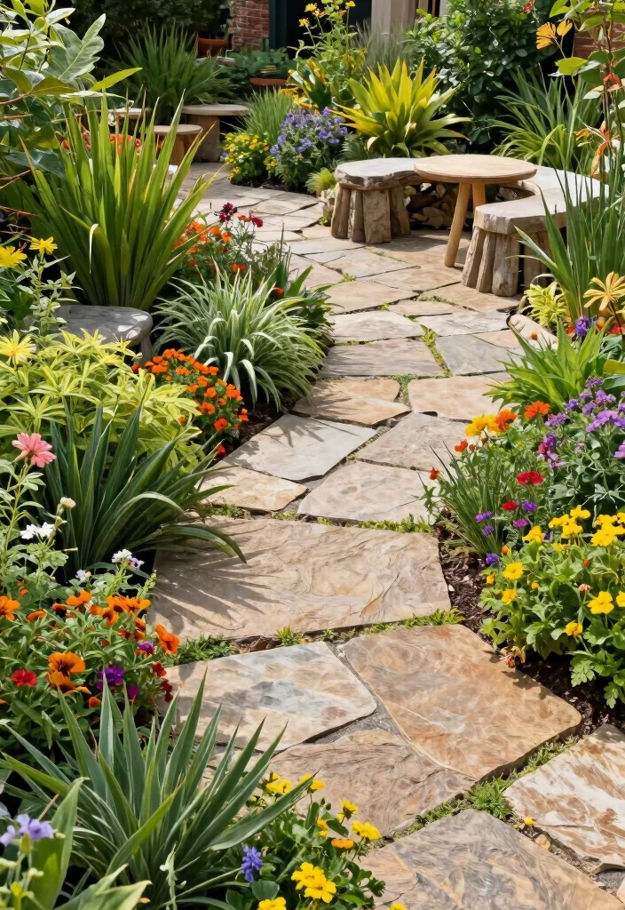 14 Flagstone Patio Ideas for Natural Outdoor Texture - 3. Eco-Friendly Native Plant Integration