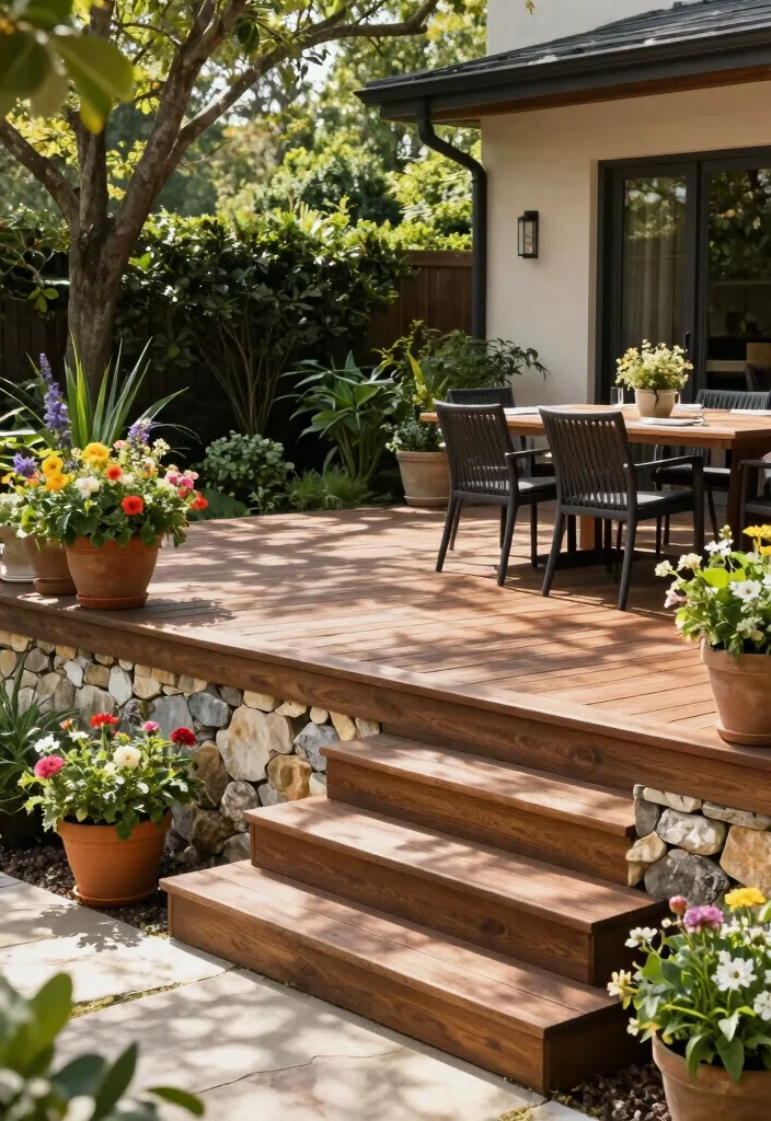 14 Flagstone Patio Ideas for Natural Outdoor Texture - 7. Elevated Deck with Flagstone Accents