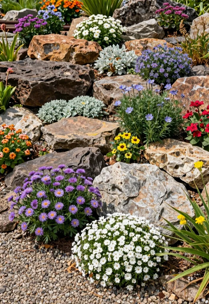14 Front Flower Bed Ideas for Welcoming Curb Appeal - 8. Rock Garden Beauty