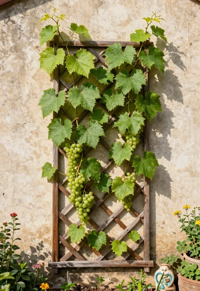 14 Grape Trellis Ideas for Backyard Spaces That Boost Harvests - 2. Vertical Wall Trellis