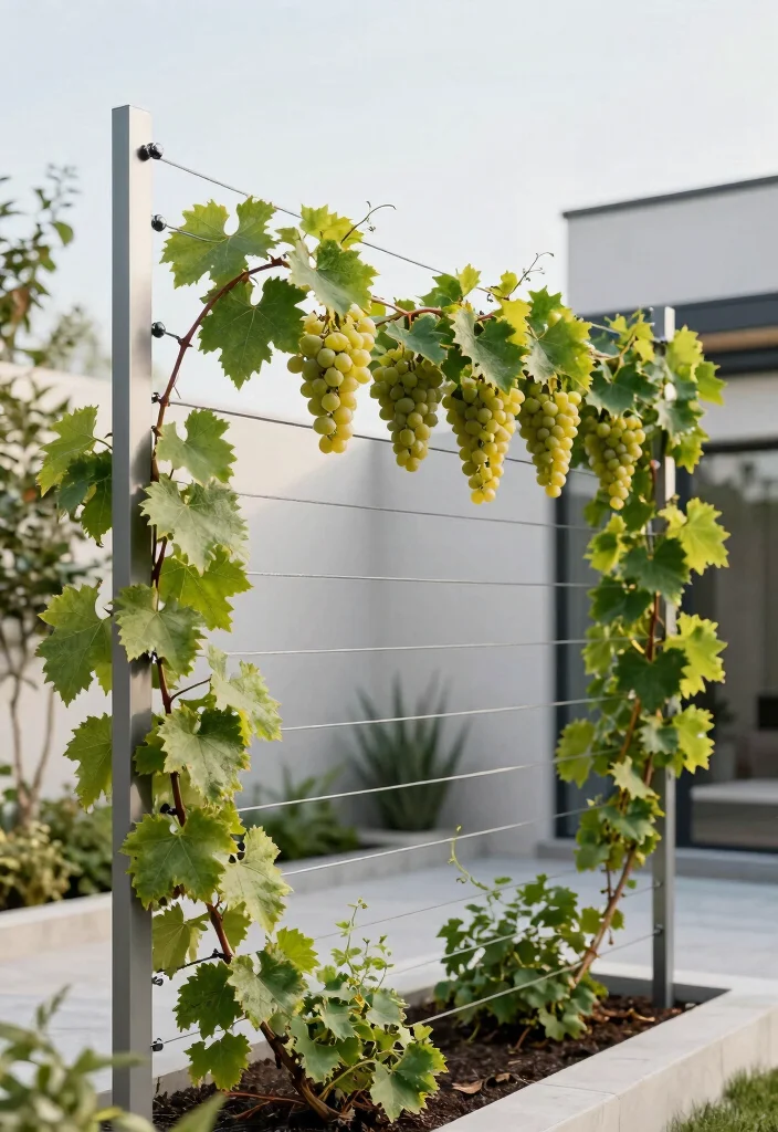 14 Grape Trellis Ideas for Backyard Spaces That Boost Harvests - 6. Stylish Cable Trellis