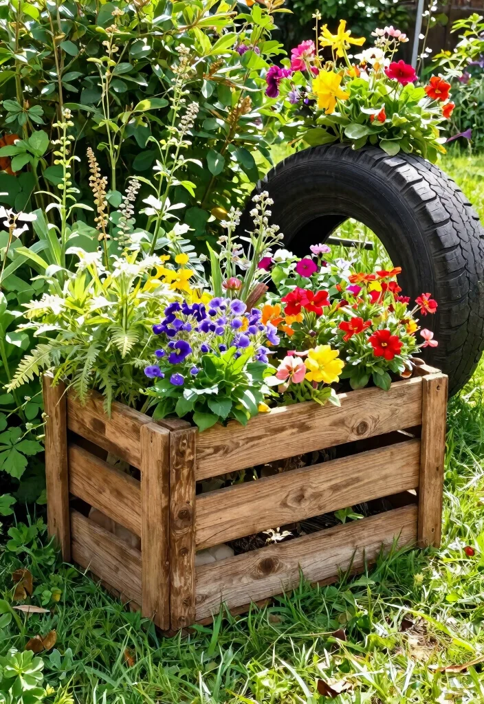 14 Outdoor Flower Bed Ideas for Seasonal Color and Texture - 10. Upcycled Flower Beds
