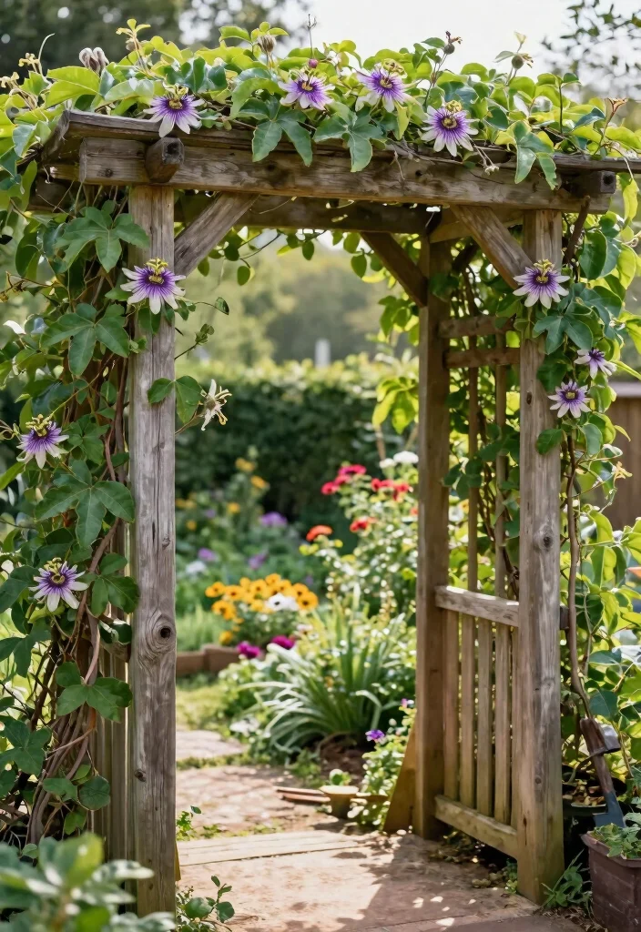 14 Passion Fruit Trellis Ideas for Lush Vertical Growing - 1. A Rustic Wooden Arbor
