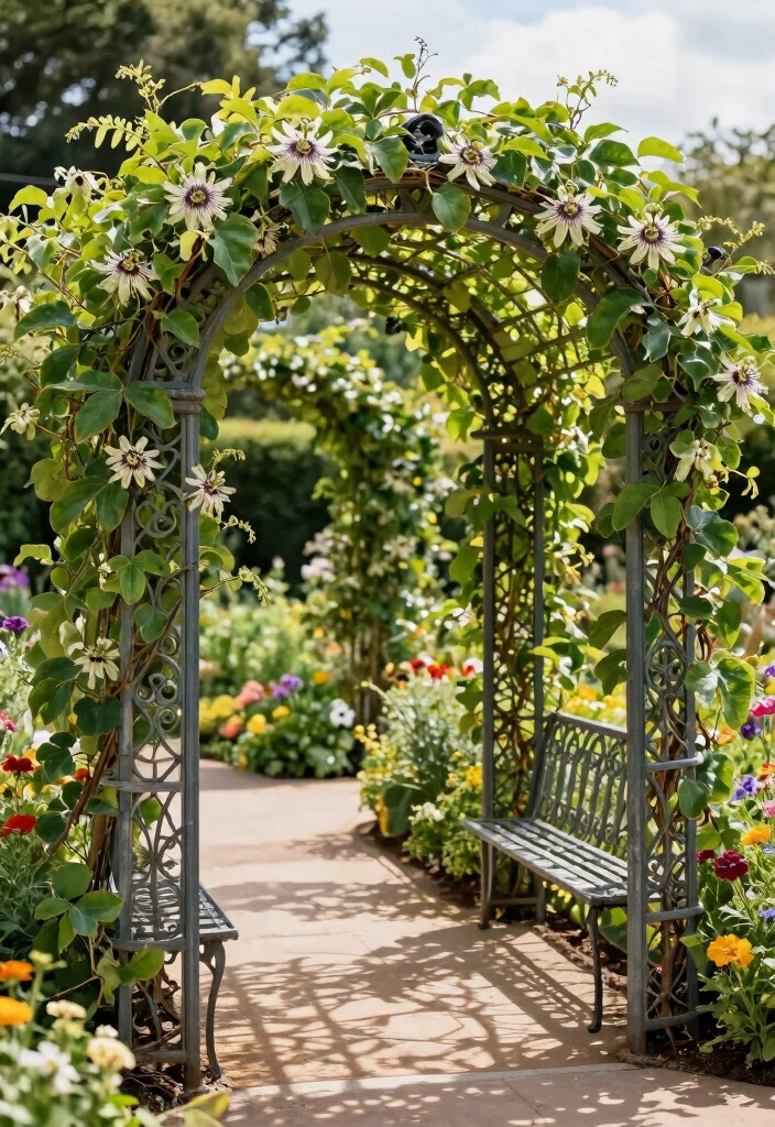 14 Passion Fruit Trellis Ideas for Lush Vertical Growing - 12. An Elegant Metal Arbor
