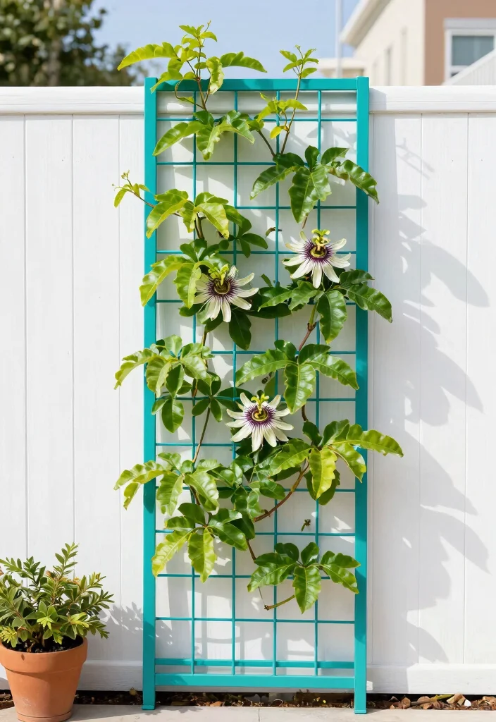 14 Passion Fruit Trellis Ideas for Lush Vertical Growing - 2. Vertical Grid Trellis