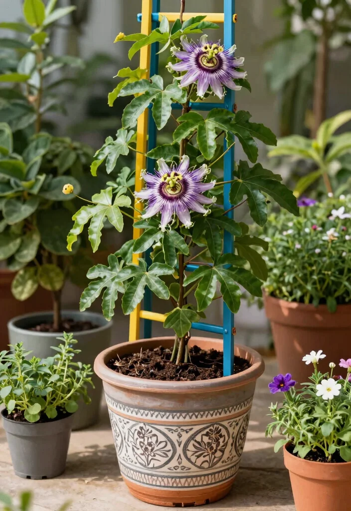 14 Passion Fruit Trellis Ideas for Lush Vertical Growing - 5. Container Trellis Combo