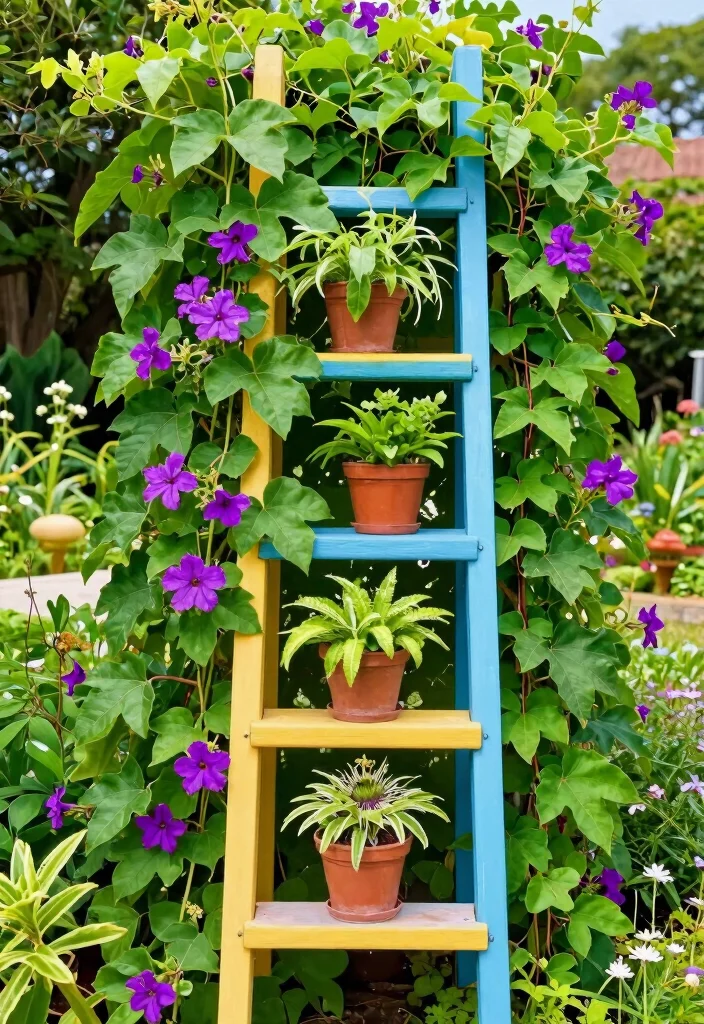14 Passion Fruit Trellis Ideas for Lush Vertical Growing - 6. Vertical Ladder Trellis