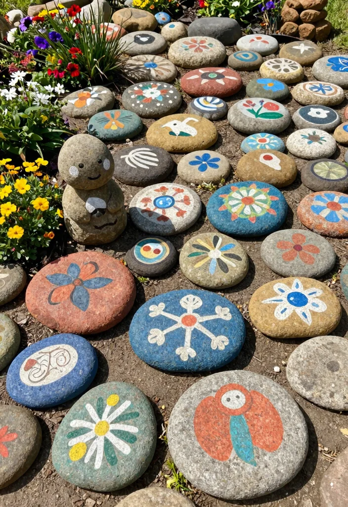 14 Rock Landscaping Ideas for Low Maintenance Garden Style - 13. Rock Art Installations