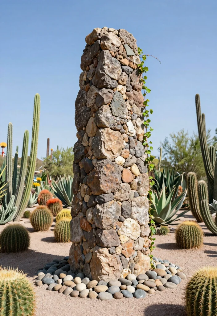 14 Rock Landscaping Ideas for Low Maintenance Garden Style - 8. Rock Pillars