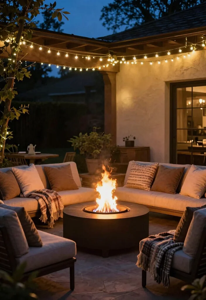 14 Shade Patio Ideas for Cool Relaxing Outdoor Spaces - 12. Functional Fire Pits for Year-Round Enjoyment