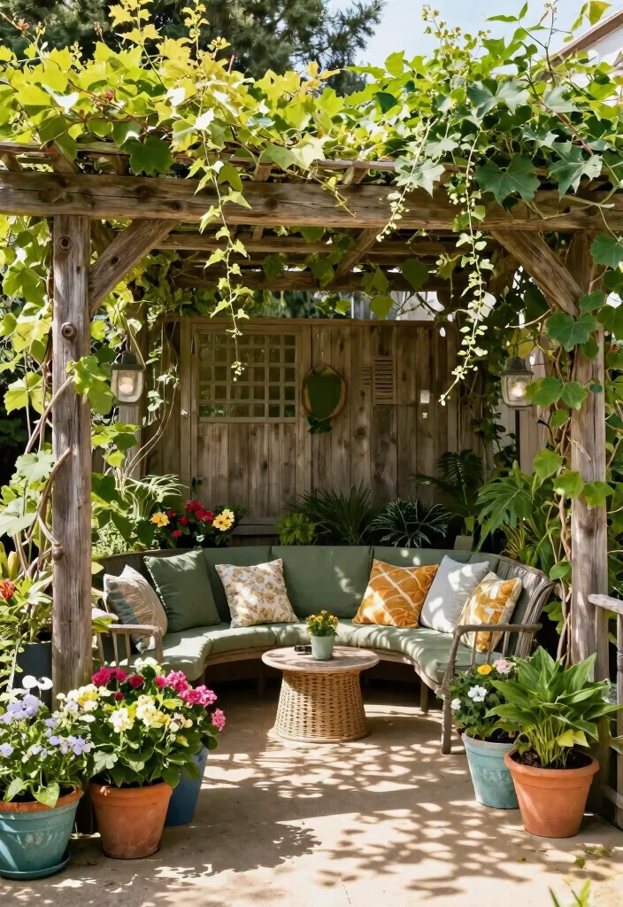 14 Shade Patio Ideas for Cool Relaxing Outdoor Spaces - 7. Rustic Trellis for Climbing Plants