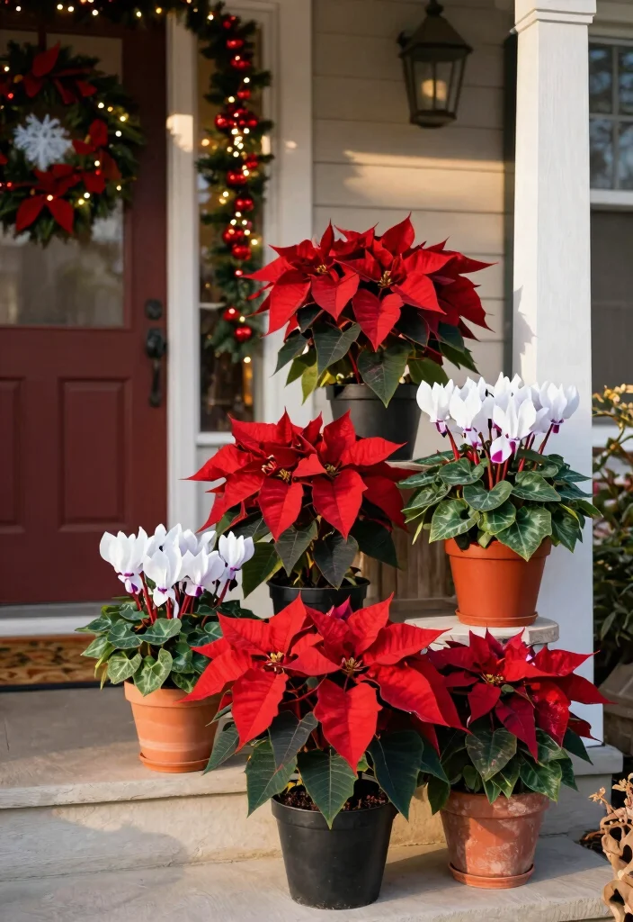 14 Winter Planter Ideas for Bright Cold Season Curb Appeal - 2. Poinsettia Paradise