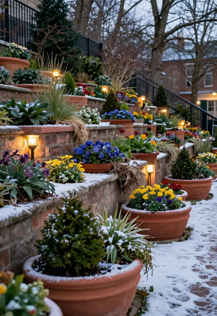14 Winter Planter Ideas for Bright Cold Season Curb Appeal - 9. Terracing with Planters