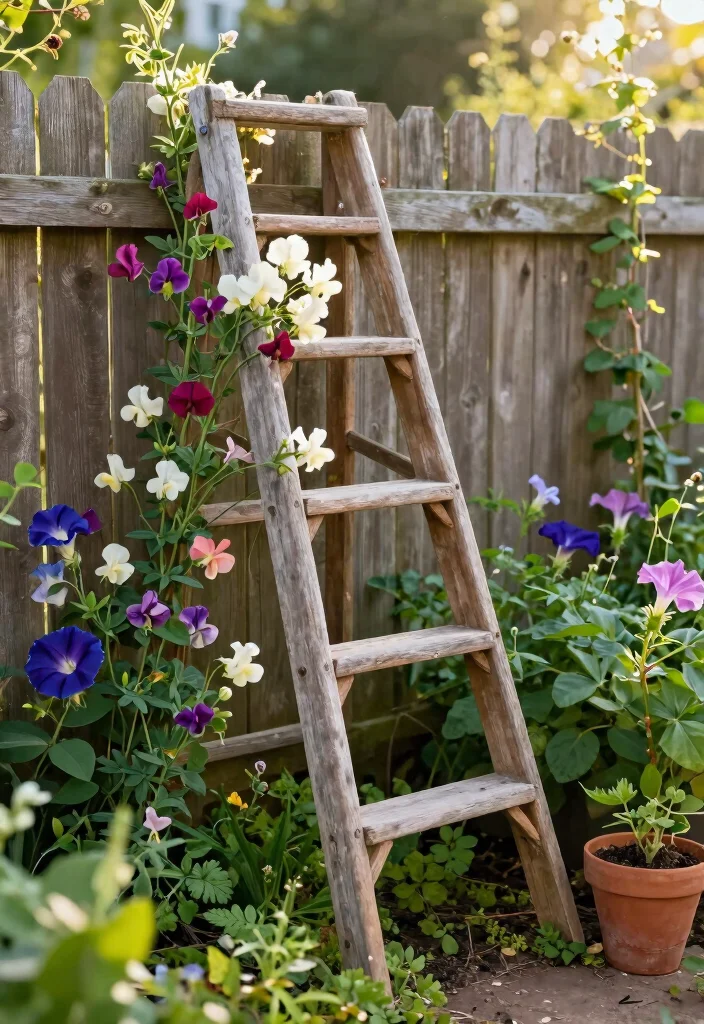 15 DIY Garden Trellis Ideas Anyone Can Build on a Budget - 1. Classic Wooden Ladder Trellis