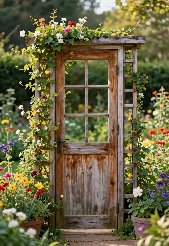 15 DIY Garden Trellis Ideas Anyone Can Build on a Budget - 13. Repurposed Door Trellis