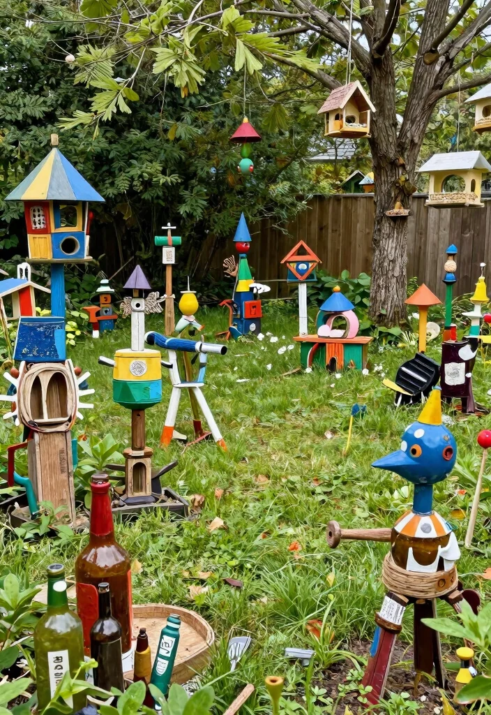 18 Backyard Landscaping Ideas for Practical Outdoor Upgrades - 16. Garden Art from Recycled Materials