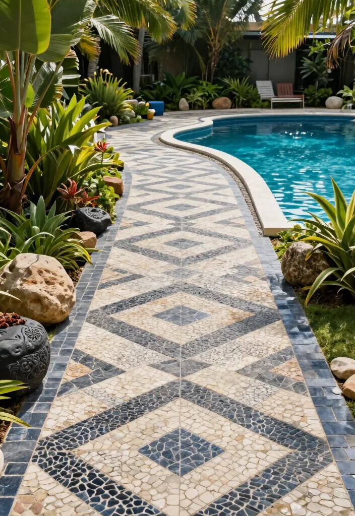 18 Pool Landscaping Ideas for Fresh Clean Outdoor Ambiance - 14. Artistic Hardscaping