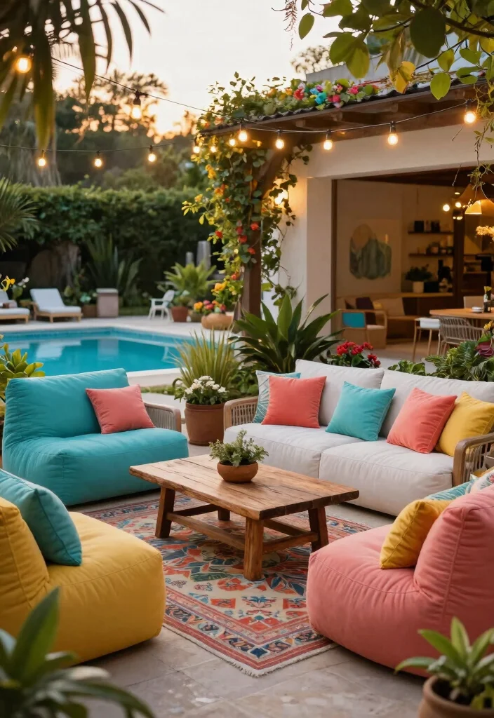 18 Pool Landscaping Ideas for Fresh Clean Outdoor Ambiance - 2. Cozy Outdoor Lounge Area