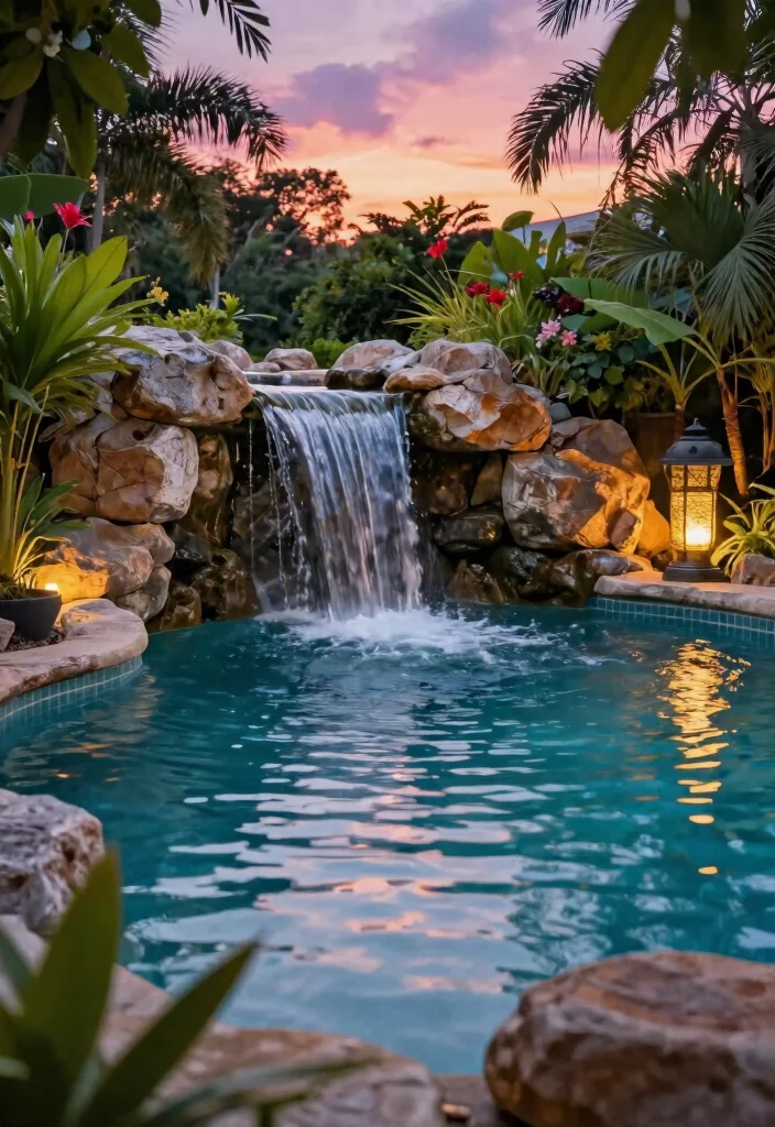 18 Pool Landscaping Ideas for Fresh Clean Outdoor Ambiance - 3. Water Features for Tranquility