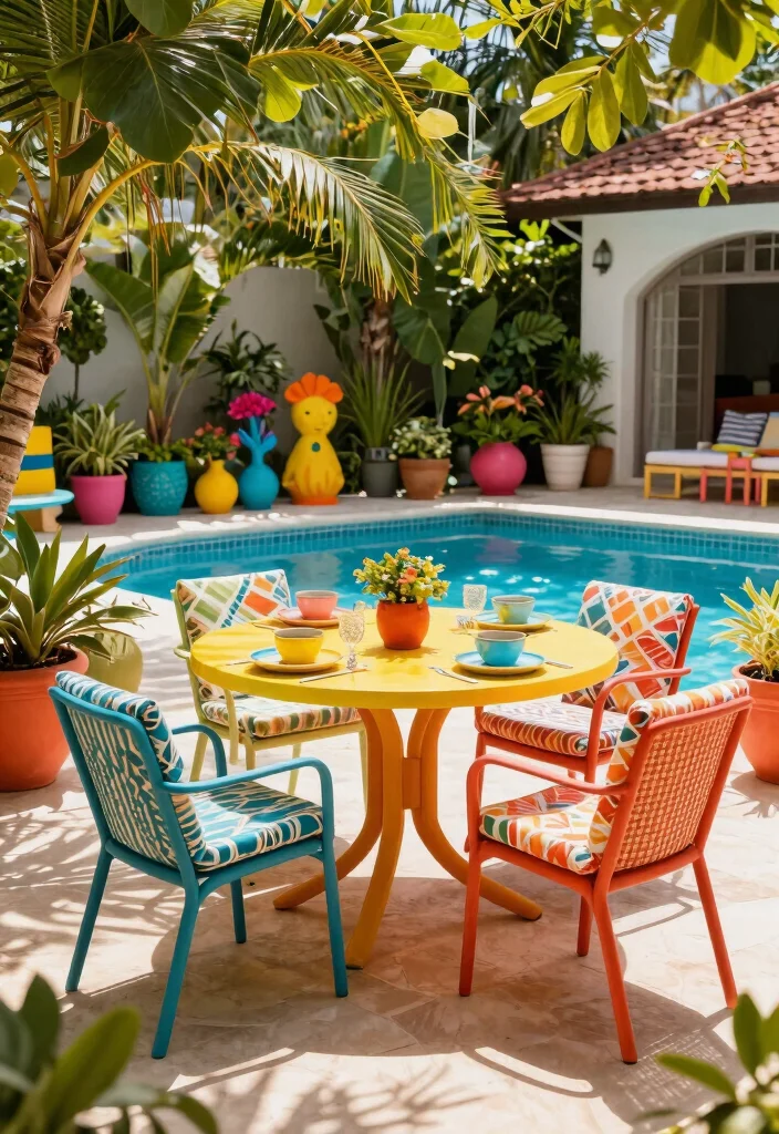 18 Pool Landscaping Ideas for Fresh Clean Outdoor Ambiance - 6. Colorful Patio Decor