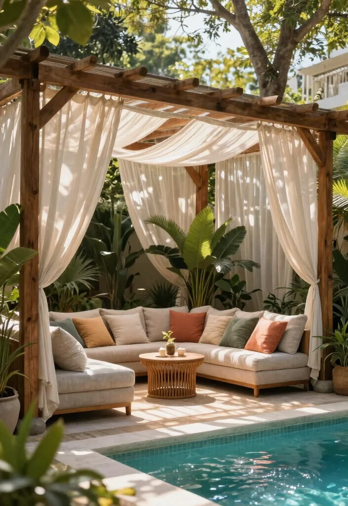 18 Pool Landscaping Ideas for Fresh Clean Outdoor Ambiance - 7. Create a Shady Retreat