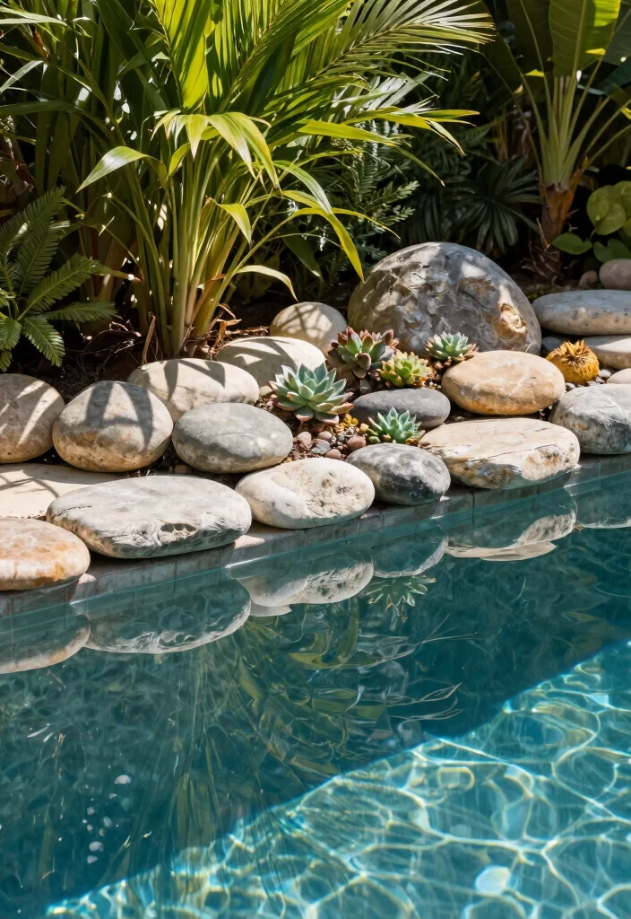 18 Pool Landscaping Ideas for Fresh Clean Outdoor Ambiance - 9. Smooth Stone Accents