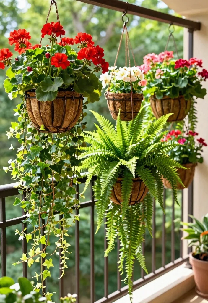 10 Balcony Planter Ideas for Apartments and Small Spaces 2. Hanging Baskets 0