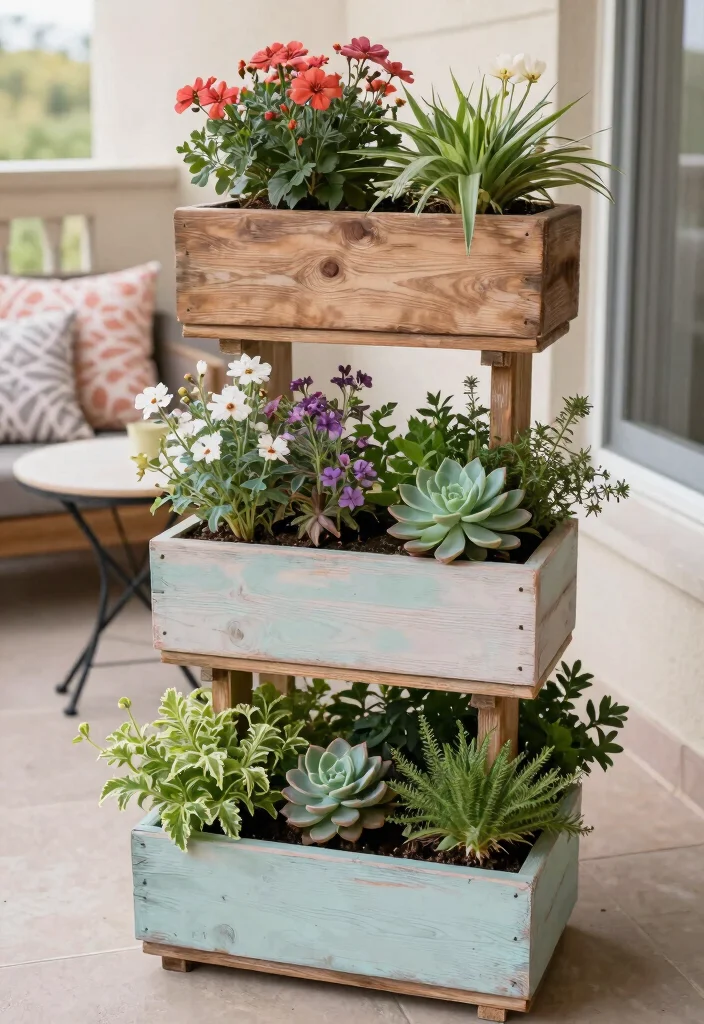 10 Balcony Planter Ideas for Apartments and Small Spaces 3. Stacked Planters 0