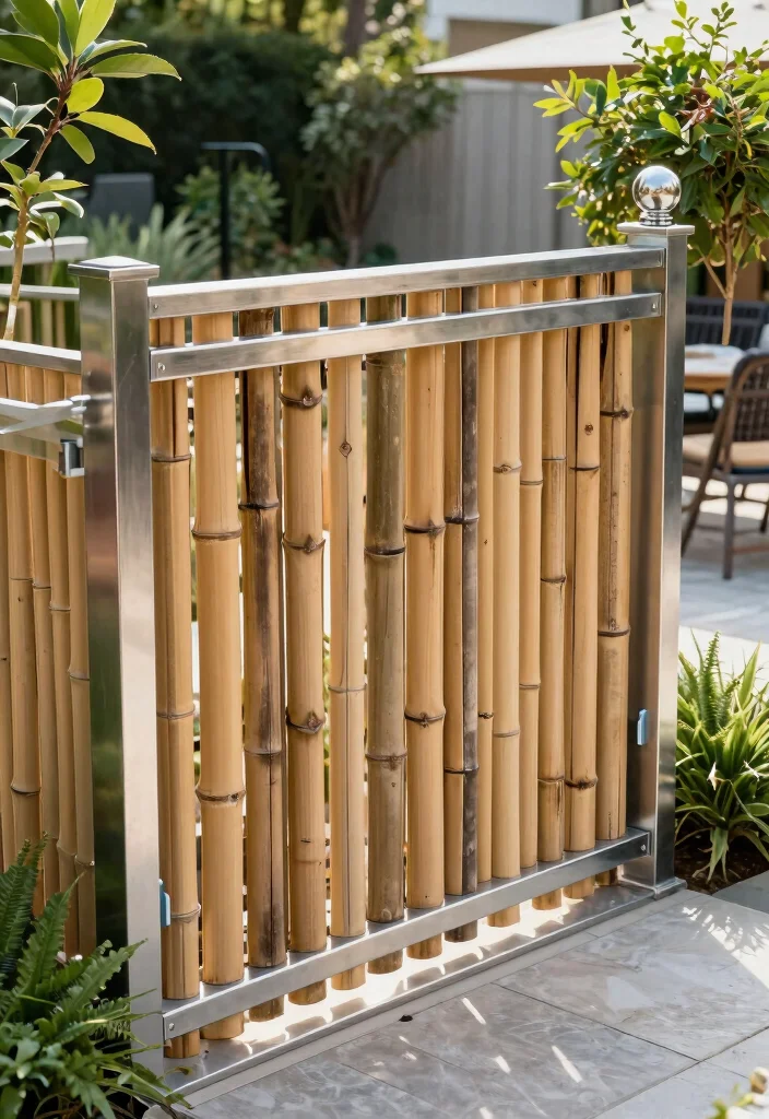 10 Bamboo Fence Ideas for Natural Privacy and Texture 3. Bamboo and Metal Combo 0