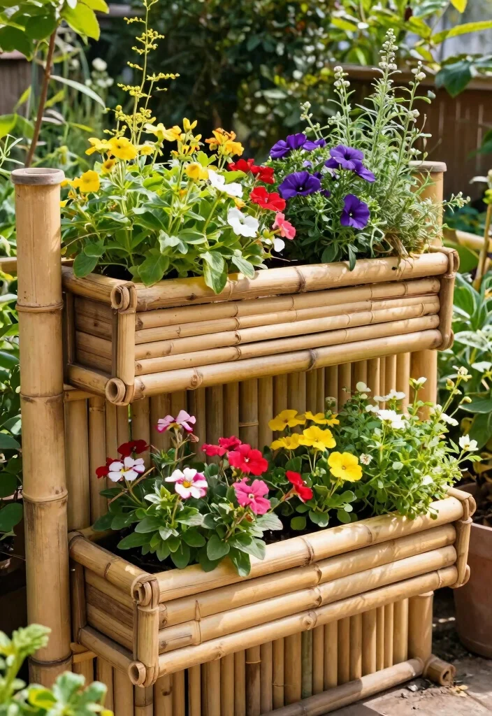 10 Bamboo Fence Ideas for Natural Privacy and Texture 8. Bamboo Barrier with Planters 0