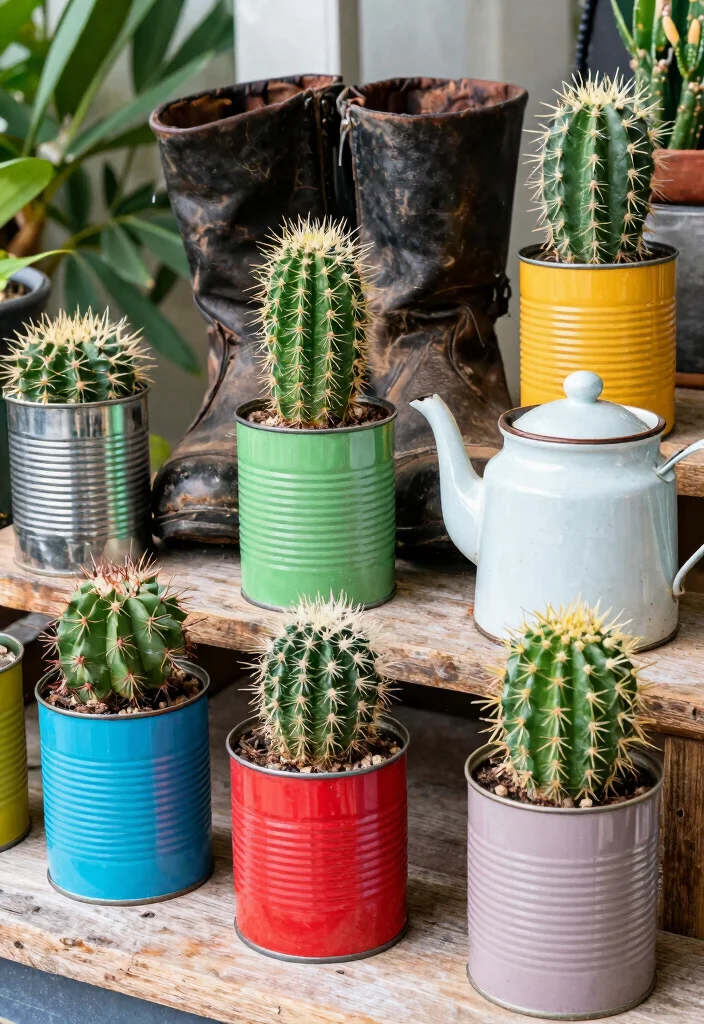 10 Cactus Planter Ideas for Low Water Gardens 7. Upcycled Objects 0