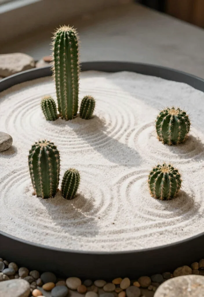 10 Cactus Planter Ideas for Low Water Gardens 8. Minimalist Zen Garden 0