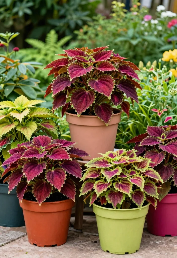 10 Coleus Planter Ideas for Colorful Shade Areas 5. Color Coordinated Pots for A Unified Look 0