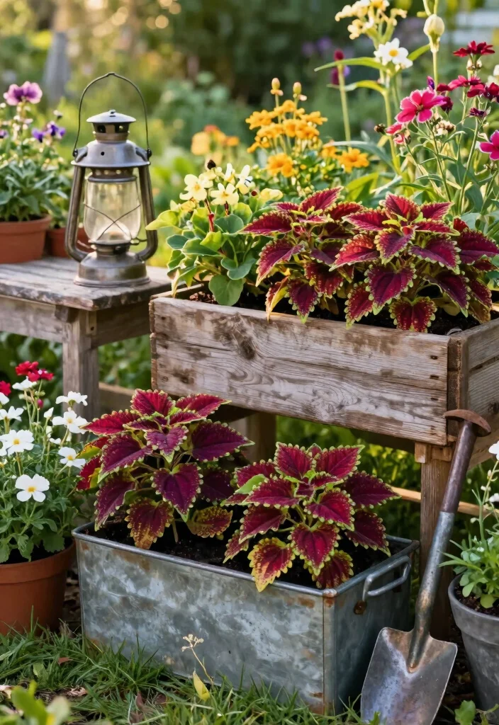 10 Coleus Planter Ideas for Colorful Shade Areas 7. Rustic Coleus Planters for a Charming Aesthetic 0
