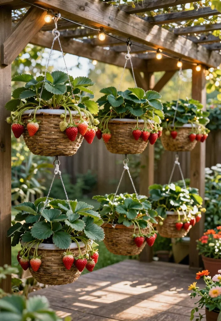 10 DIY Strawberry Planter Ideas That Save Space 3. Hanging Strawberry Baskets 0