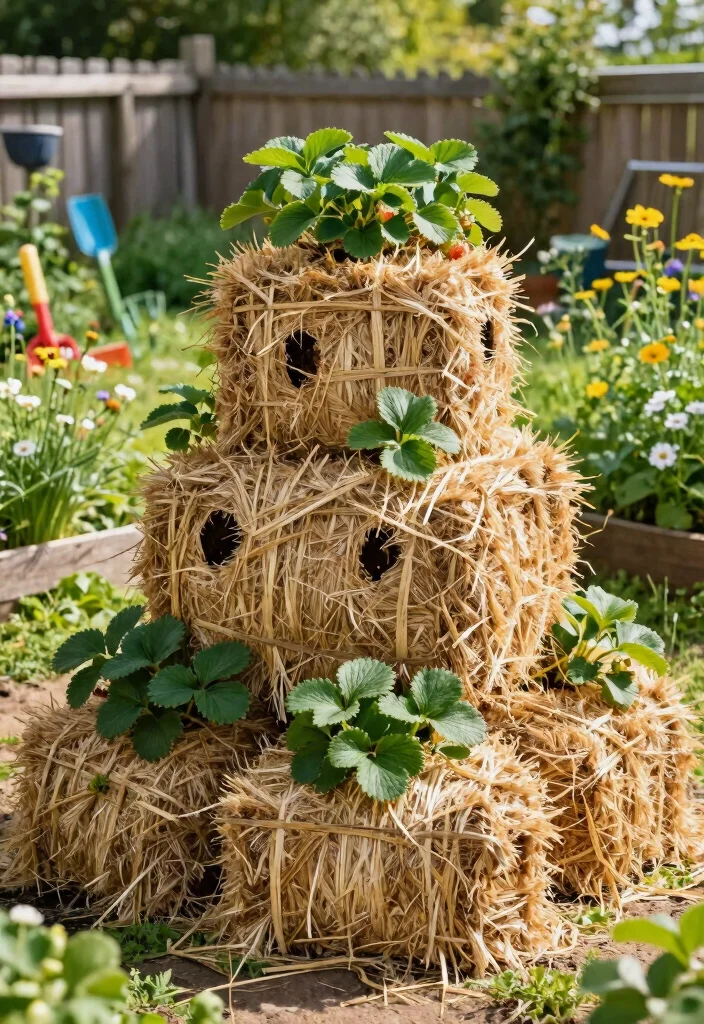 10 DIY Strawberry Planter Ideas That Save Space 6. Straw Tower Planters 0