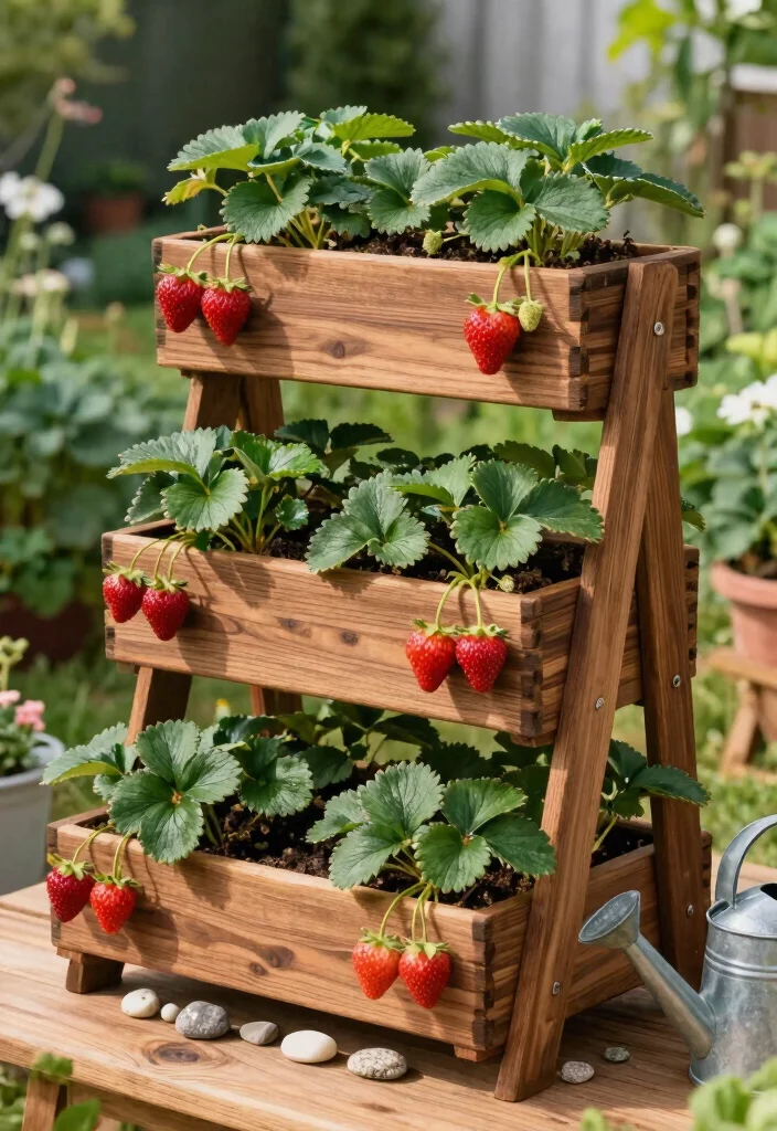 10 DIY Strawberry Planter Ideas That Save Space 8. 4 Stacked Planter Boxes 0