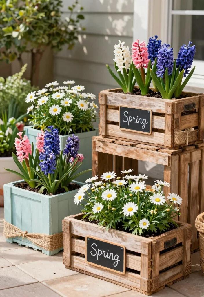 10 Easter Planter Ideas for Spring Decorating 3. Rustic Easter Wooden Crate Planters 0