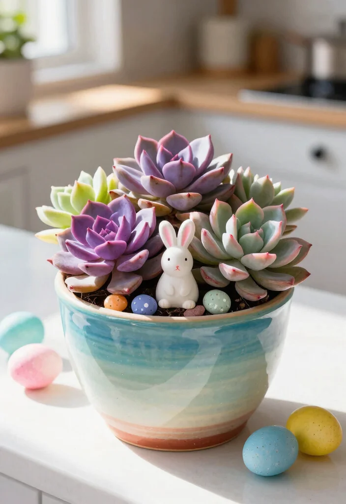 10 Easter Planter Ideas for Spring Decorating 5. Easter Themed Succulent Arrangement 0