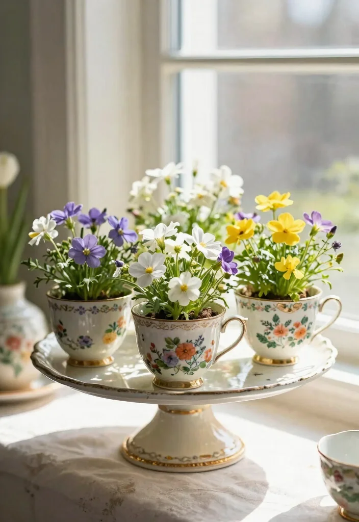 10 Easter Planter Ideas for Spring Decorating 8. Repurposed Teacup Planters 0