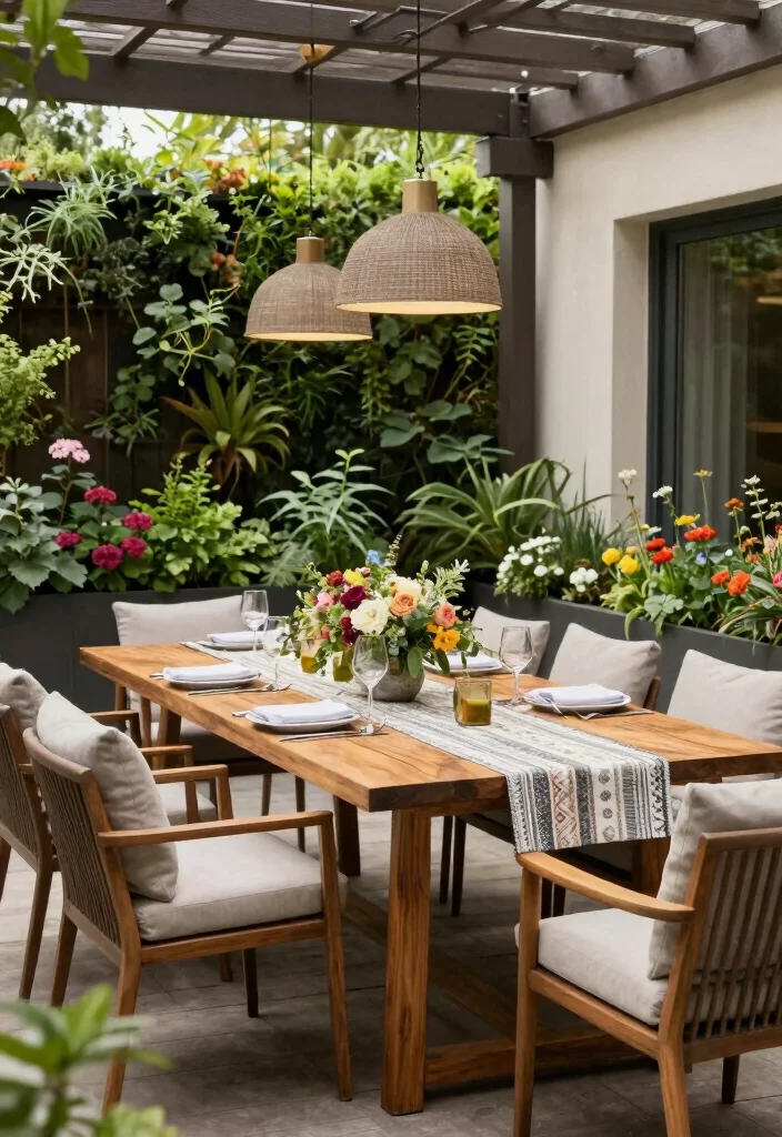 10 Extended Covered Patio Ideas for Entertaining Guests 5. Outdoor Dining Room with a Touch of Greenery 0