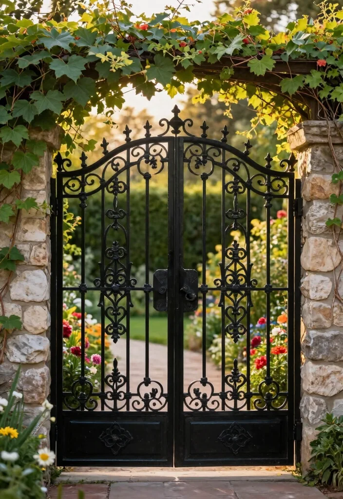 10 Fence Gate Ideas That Combine Function and Design 2. Elegant Iron Gates for a Timeless Look 0