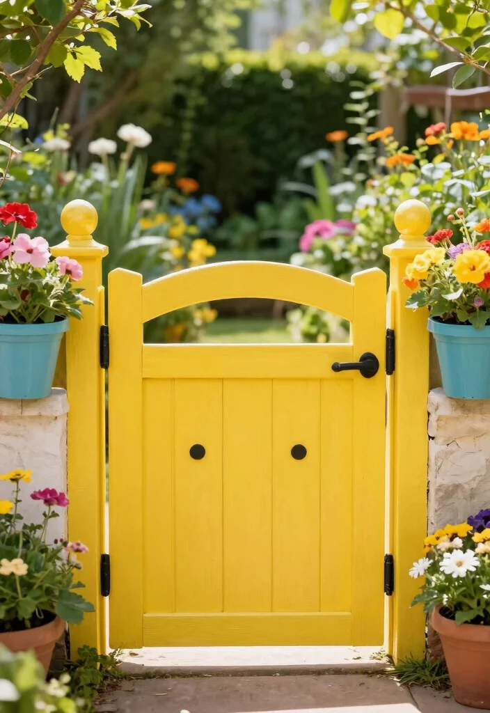 10 Fence Gate Ideas That Combine Function and Design 7. Colorful Painted Gates to Brighten Your Space 0