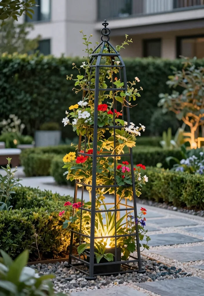 10 Garden Arch Trellis Ideas for Entrances and Pathways 2. Elegant Metal Trellis with Flowers 0