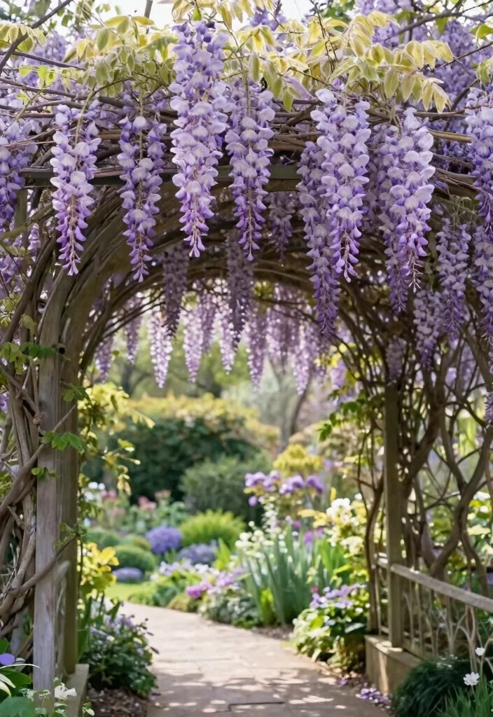 10 Garden Arch Trellis Ideas for Entrances and Pathways 3. Archway of Wisteria 0