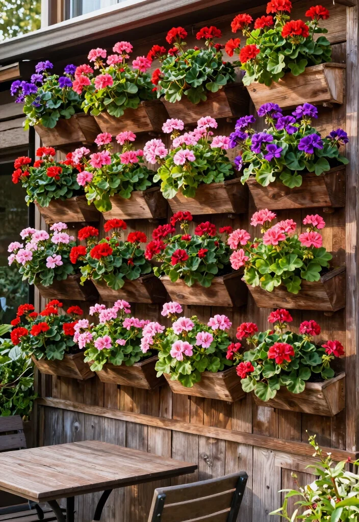 10 Geranium Planter Ideas for Classic Color 5. Colorful Vertical Garden Wall 0