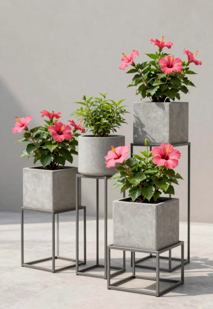 10 Hibiscus Planter Ideas for Tropical Outdoor Style 4. Modern Minimalist Planters 0